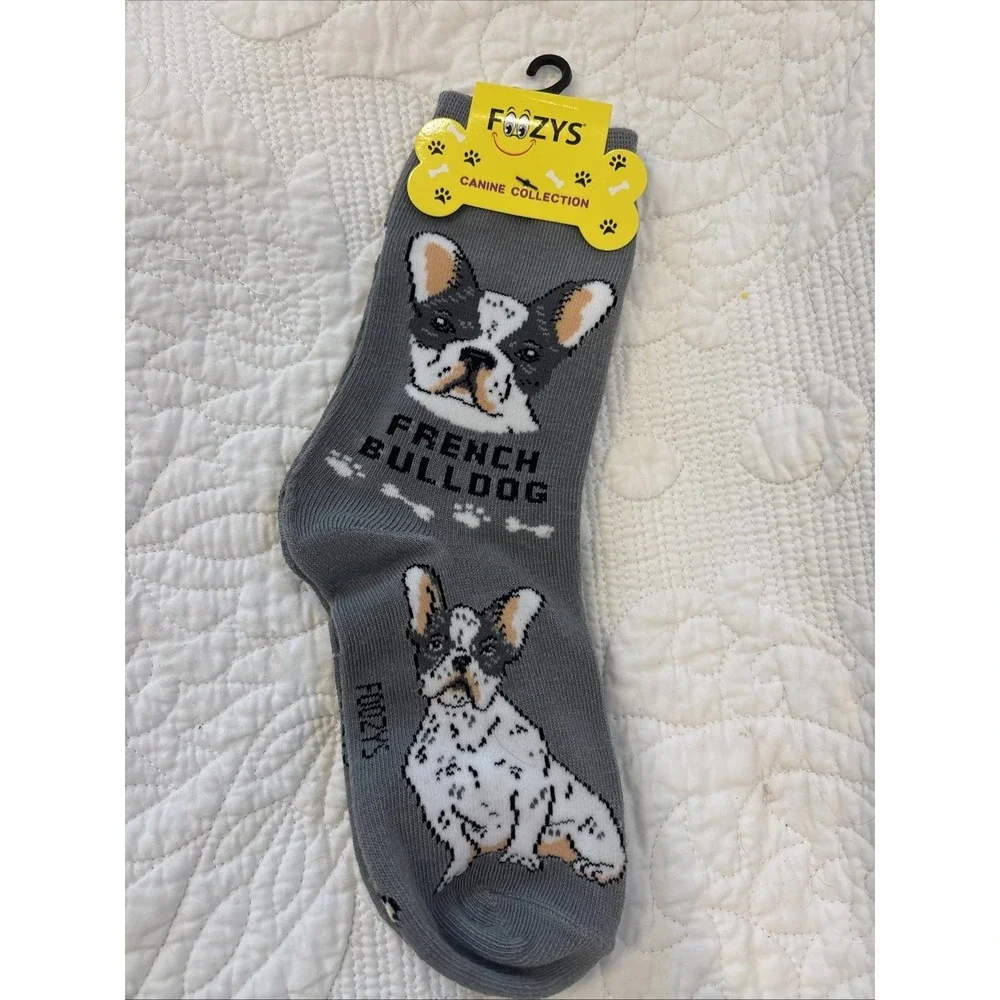 Foozy's Canine Collection French Bulldog Socks Women SZ 9-11 Gray Poly Blend New